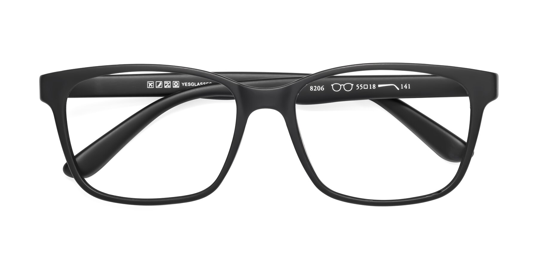 Folded Front of 8206 in Matte Black with Clear Blue Light Blocking Lenses