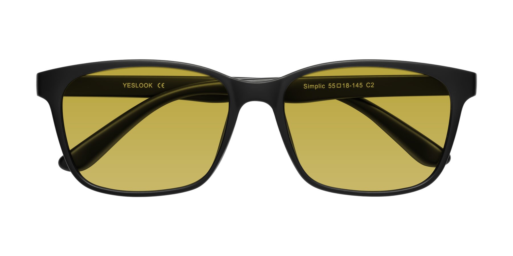 Folded Front of Simplic in Matte Black with Champagne Tinted Lenses