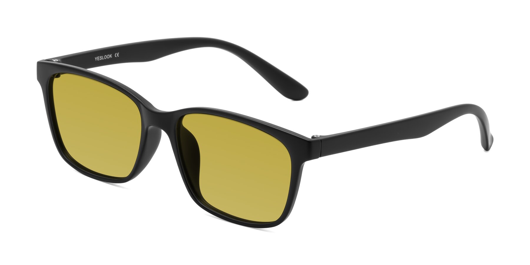 Angle of Simplic in Matte Black with Champagne Tinted Lenses