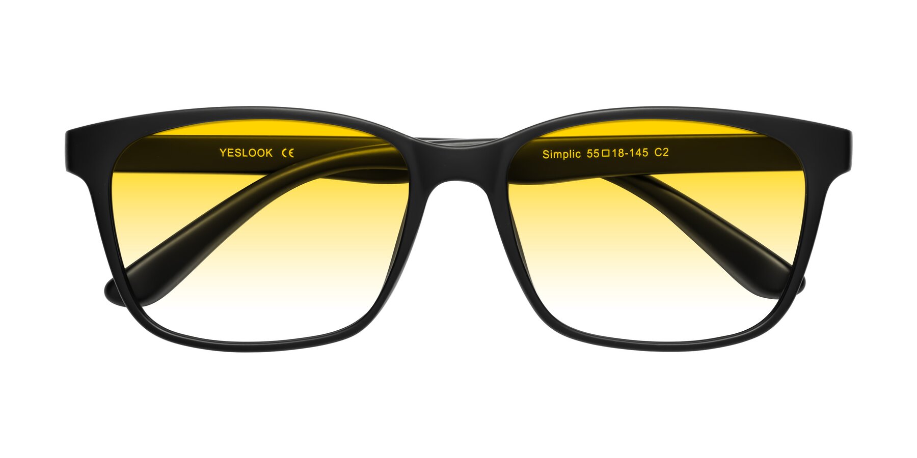 Folded Front of Simplic in Matte Black with Yellow Gradient Lenses