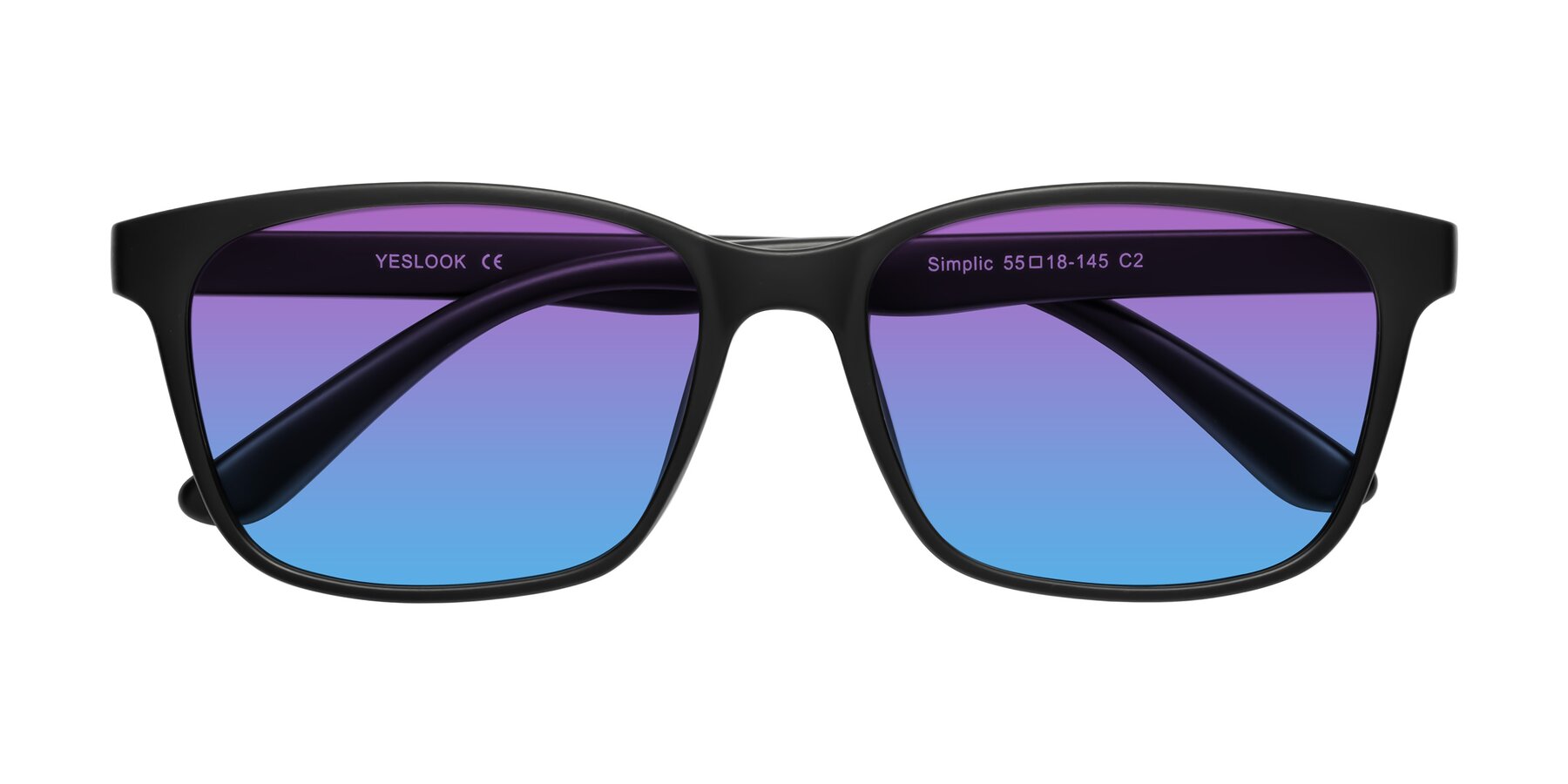 Folded Front of Simplic in Matte Black with Purple / Blue Gradient Lenses