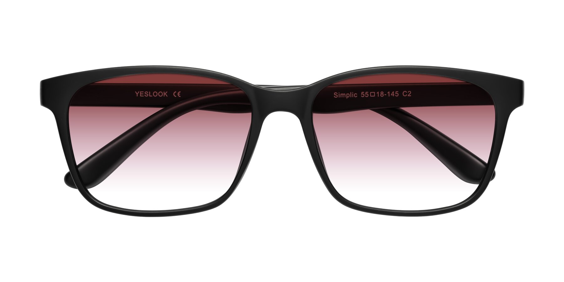 Folded Front of Simplic in Matte Black with Garnet Gradient Lenses