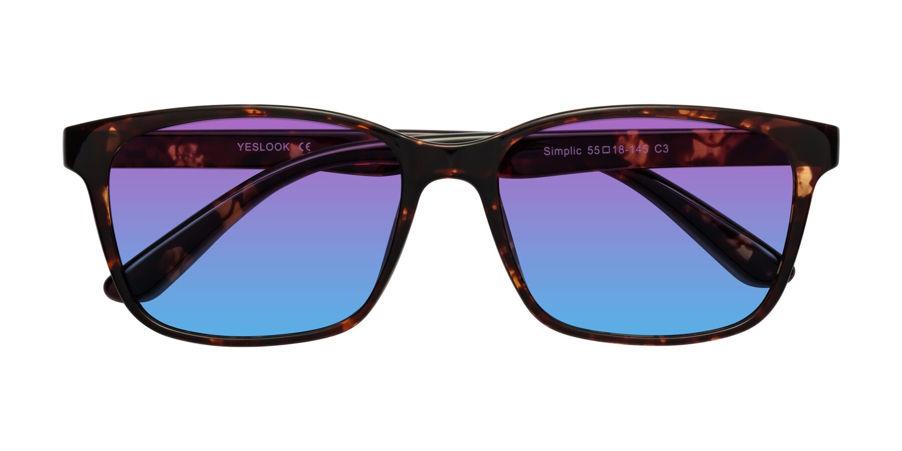 Folded Front of Simplic in Tortoise with Purple / Blue Gradient Lenses