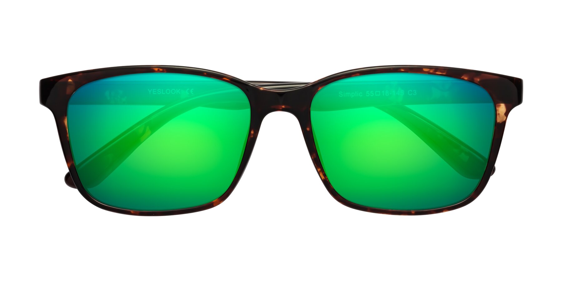 Folded Front of Simplic in Tortoise with Green Mirrored Lenses
