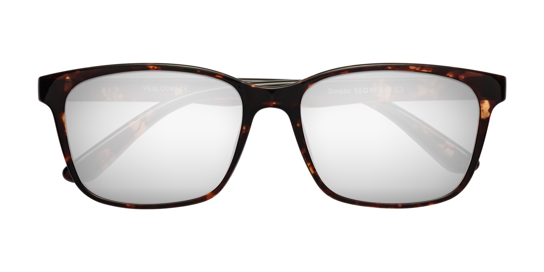 Folded Front of Simplic in Tortoise with Silver Mirrored Lenses