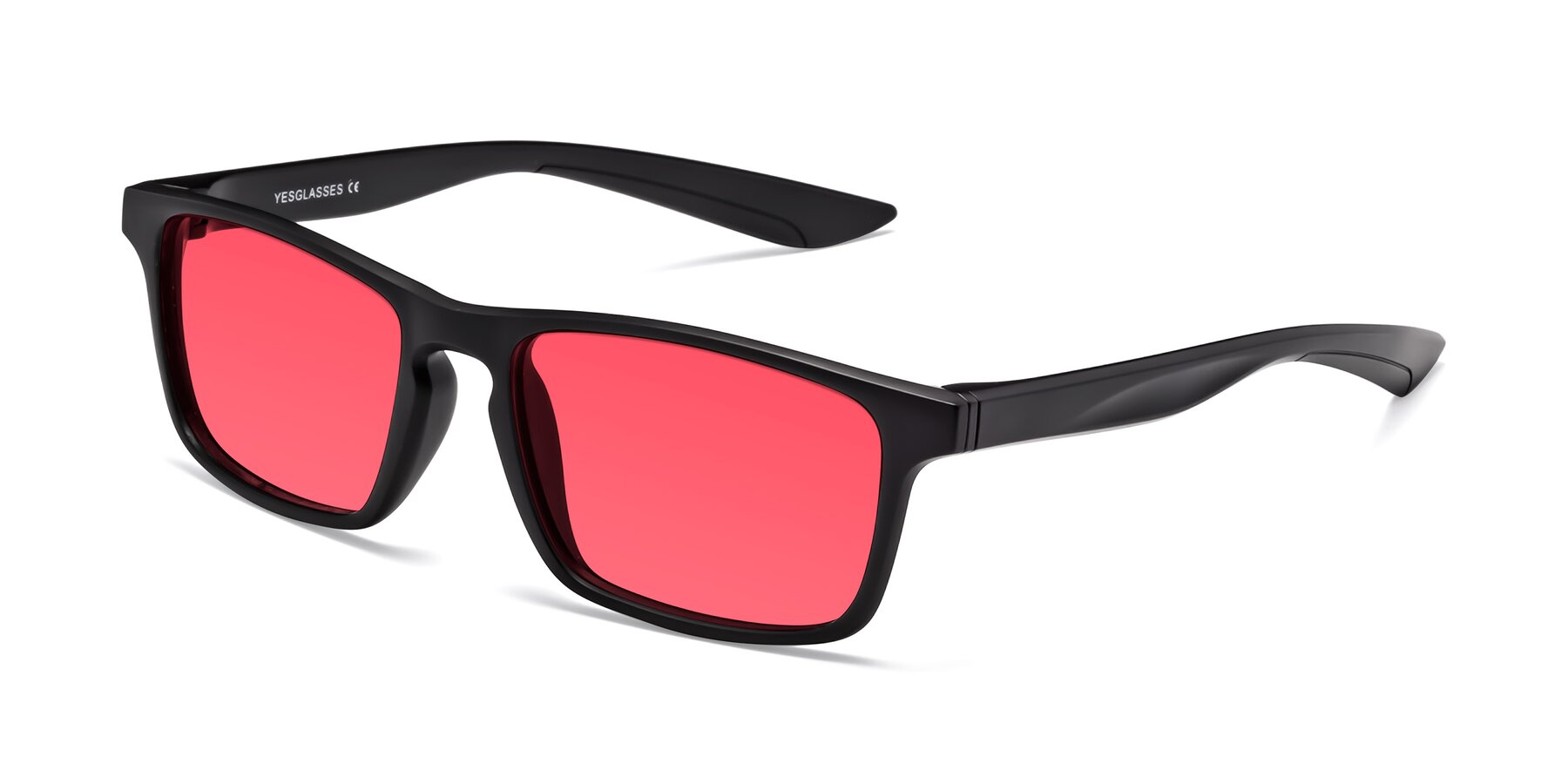 Angle of Passion in Matte Black with Red Tinted Lenses
