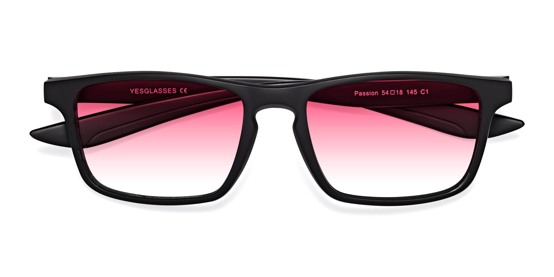 Folded Front of Passion in Matte Black with Pink Gradient Lenses