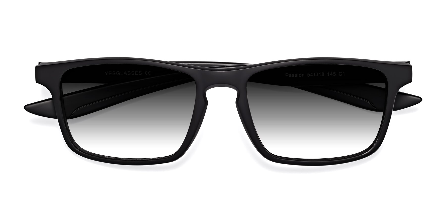 Folded Front of Passion in Matte Black with Gray Gradient Lenses