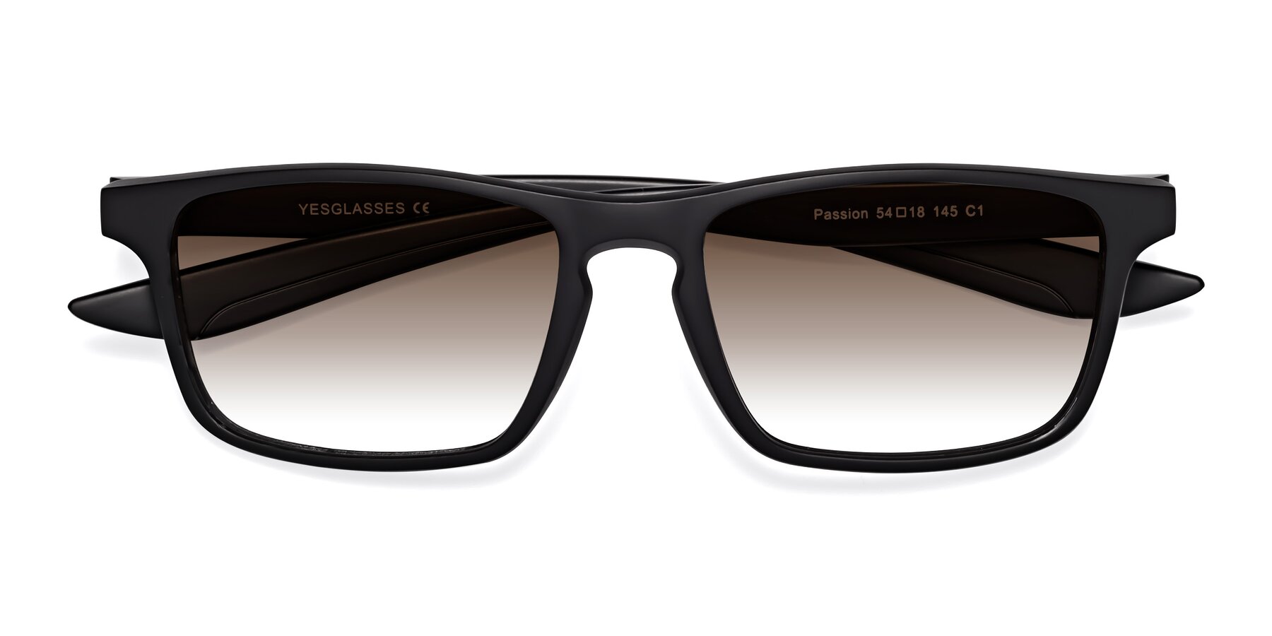 Folded Front of Passion in Matte Black with Brown Gradient Lenses