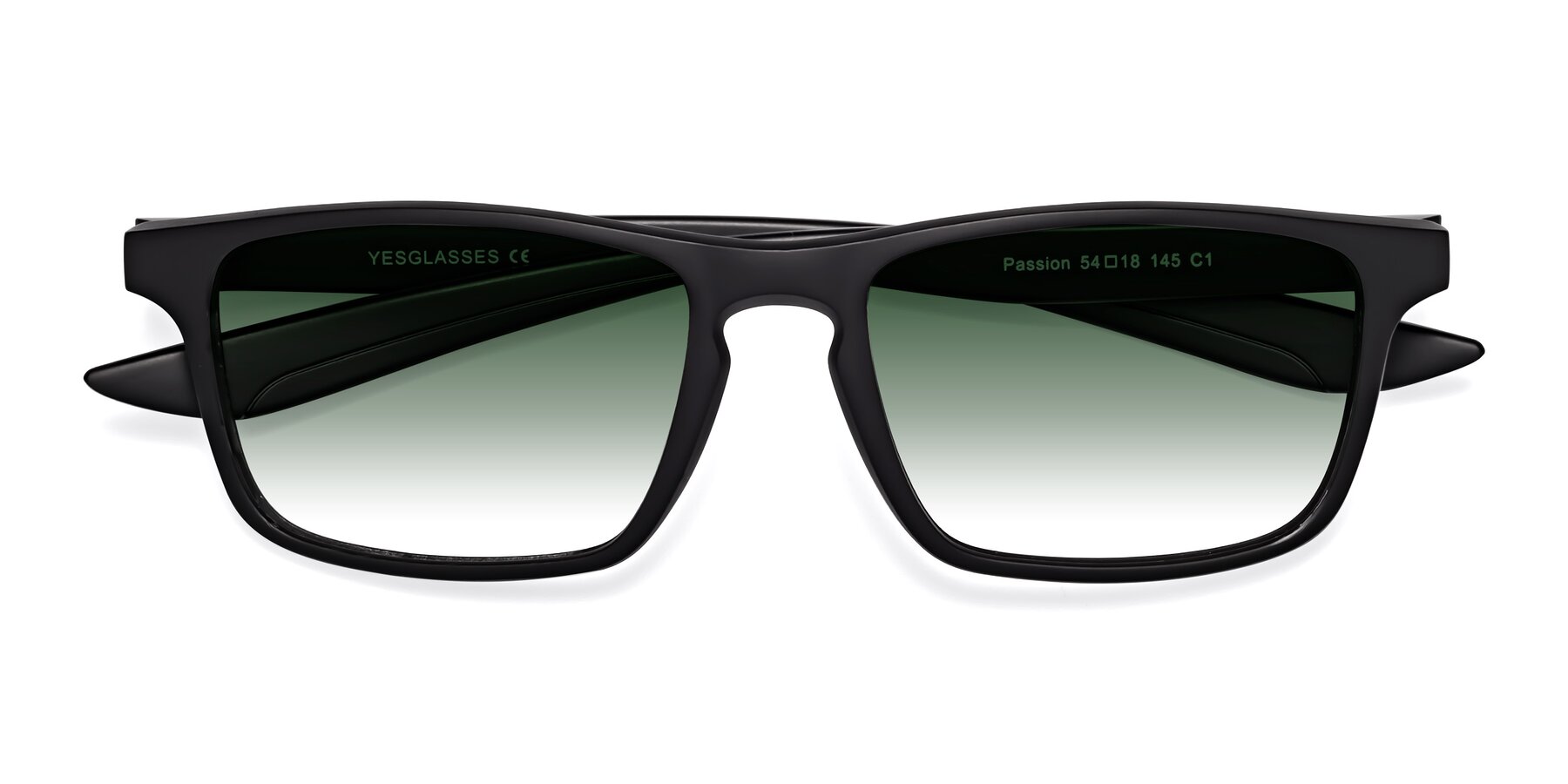 Folded Front of Passion in Matte Black with Green Gradient Lenses