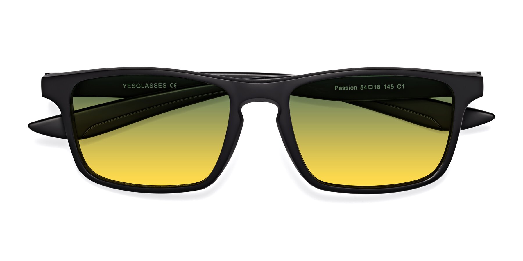 Folded Front of Passion in Matte Black with Green / Yellow Gradient Lenses