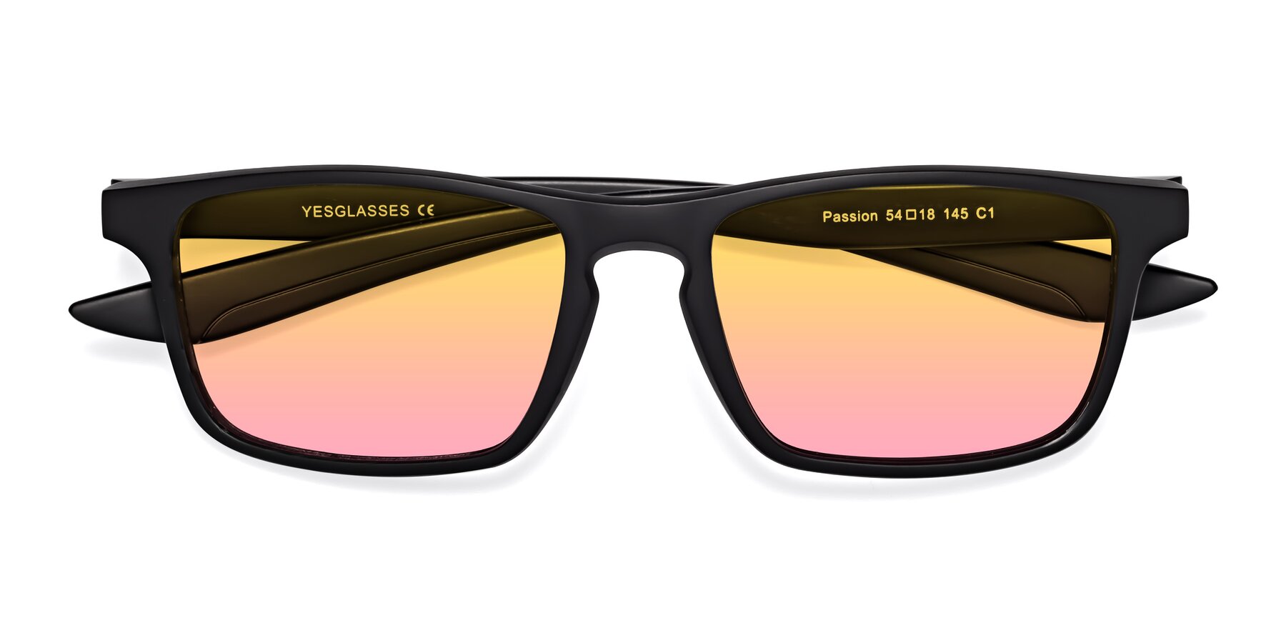 Folded Front of Passion in Matte Black with Yellow / Pink Gradient Lenses