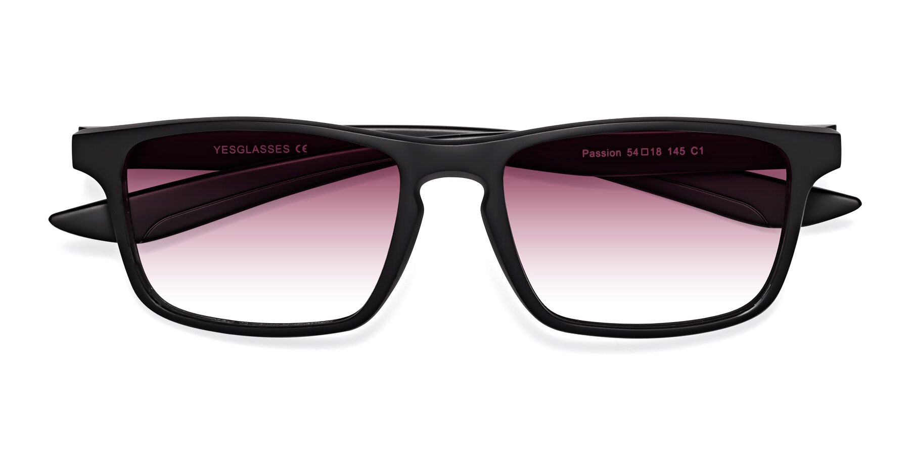 Folded Front of Passion in Matte Black with Wine Gradient Lenses