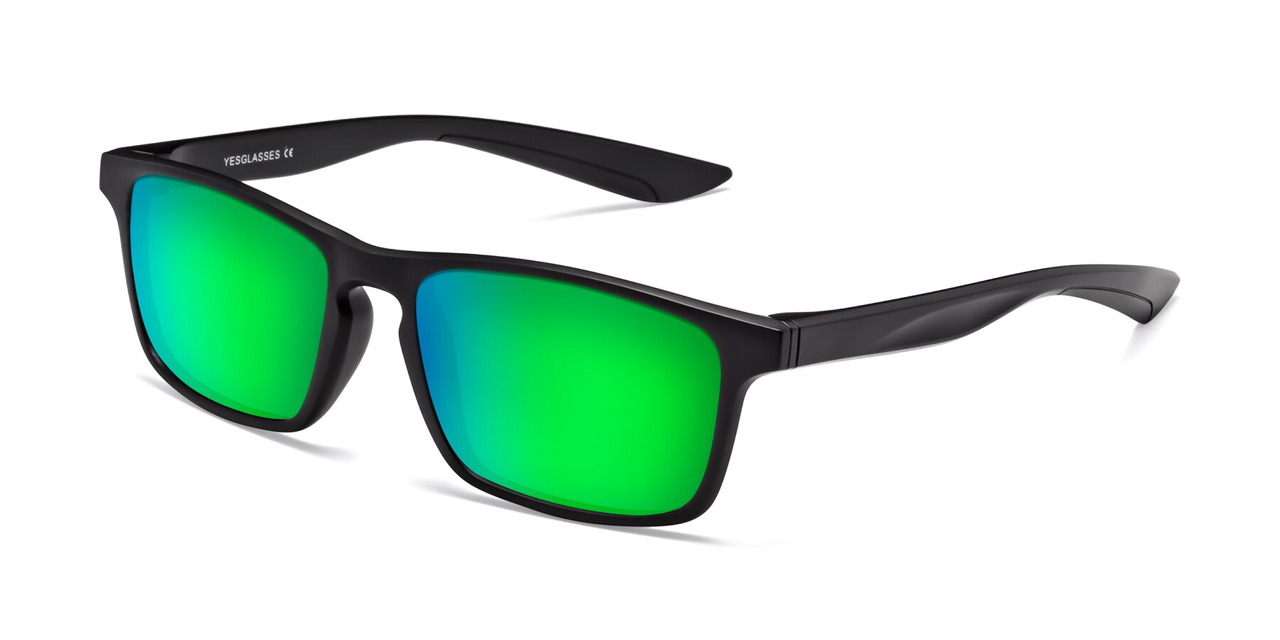 Angle of Passion in Matte Black with Green Mirrored Lenses