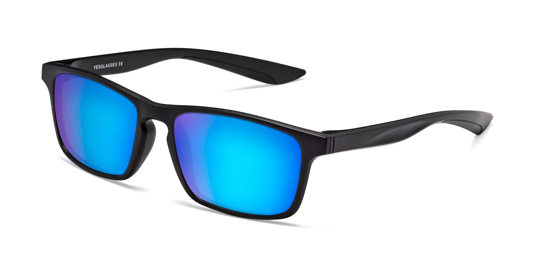 Angle of Passion in Matte Black with Blue Mirrored Lenses