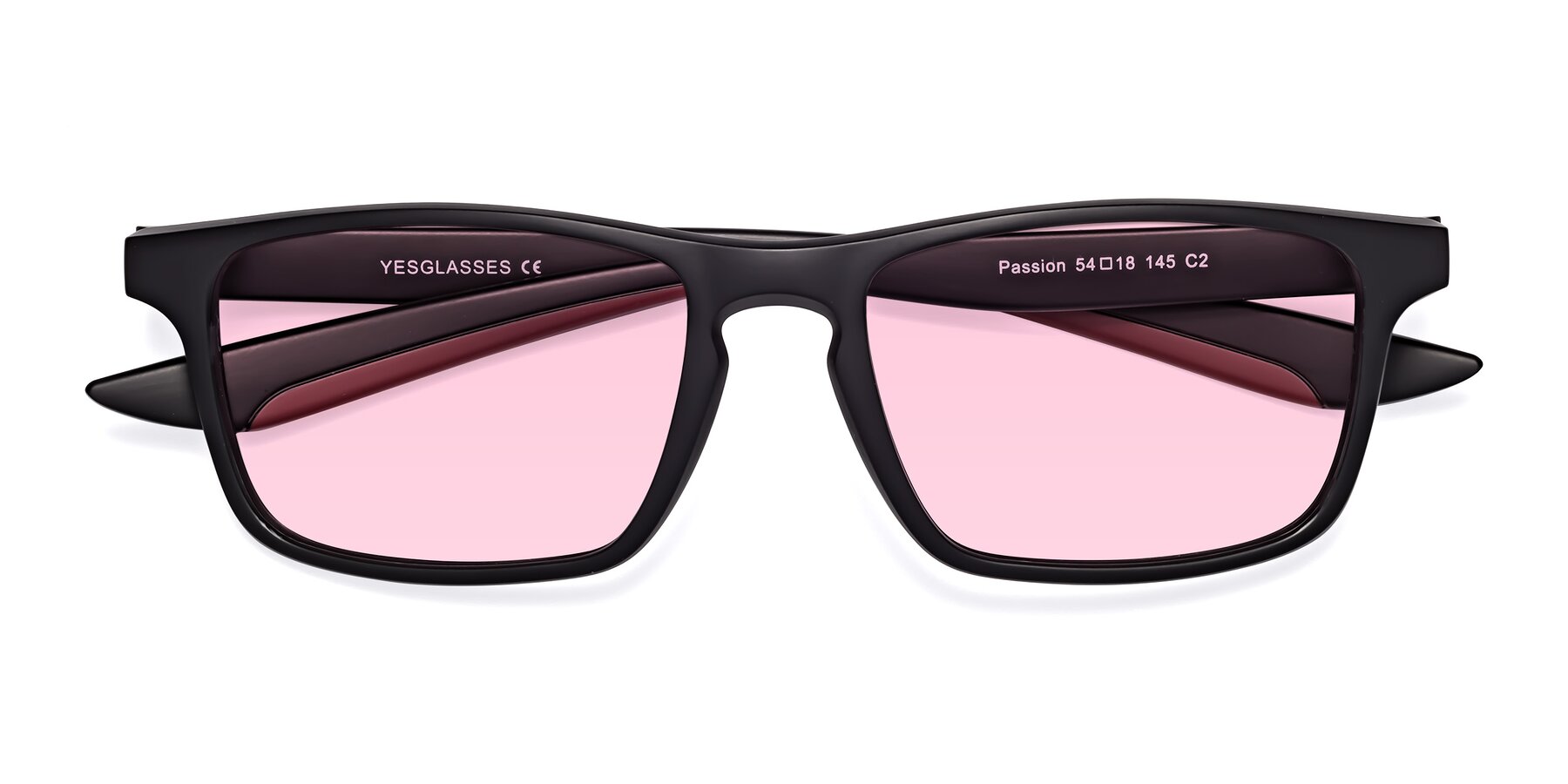 Folded Front of Passion in Matte Black-Wine with Light Pink Tinted Lenses