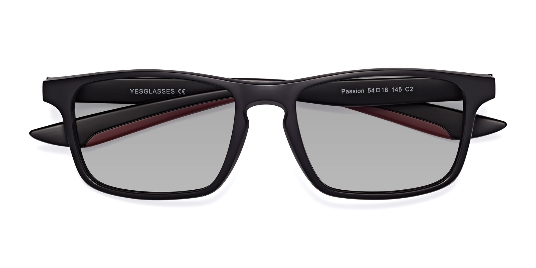 Folded Front of Passion in Matte Black-Wine with Light Gray Tinted Lenses