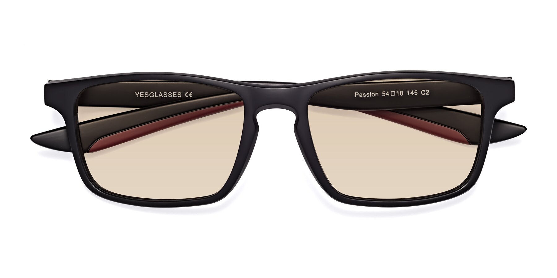 Folded Front of Passion in Matte Black-Wine with Light Brown Tinted Lenses