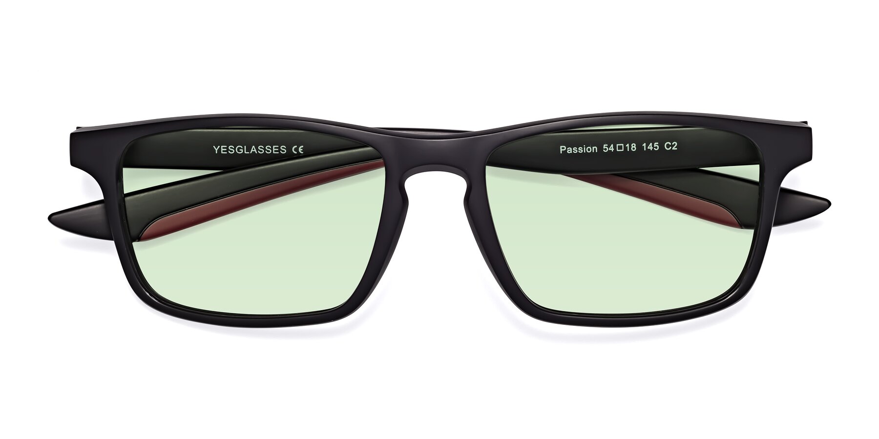 Folded Front of Passion in Matte Black-Wine with Light Green Tinted Lenses
