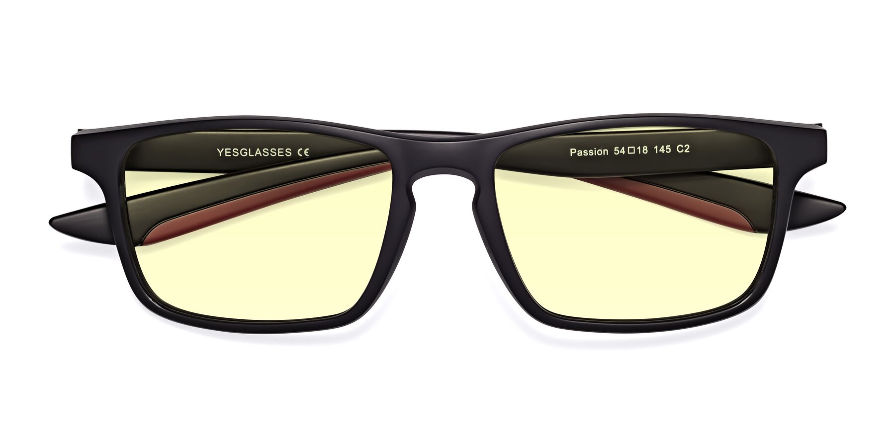 Folded Front of Passion in Matte Black-Wine with Light Yellow Tinted Lenses