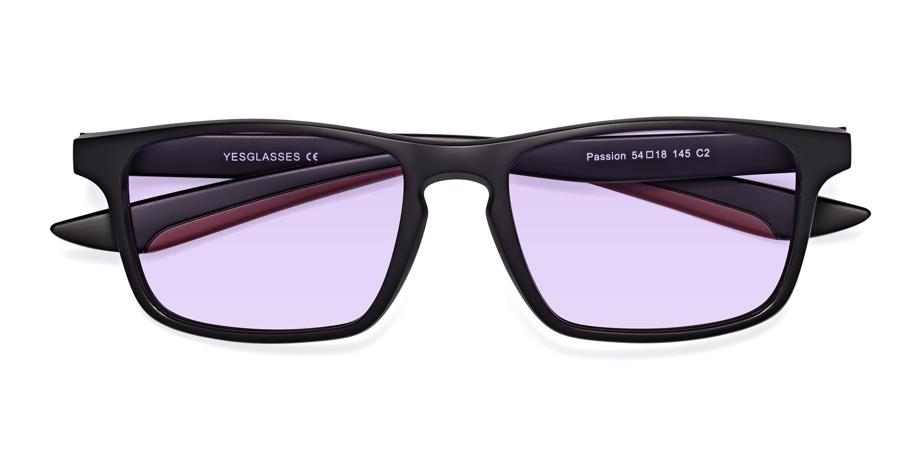 Folded Front of Passion in Matte Black-Wine with Light Purple Tinted Lenses