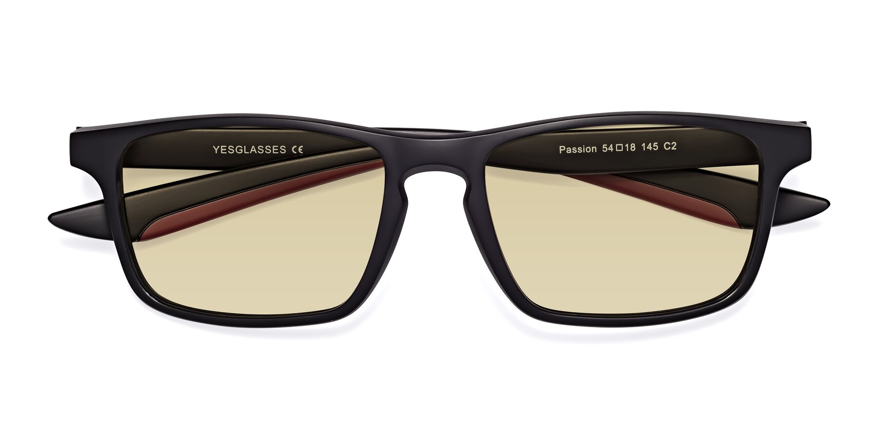 Folded Front of Passion in Matte Black-Wine with Light Champagne Tinted Lenses