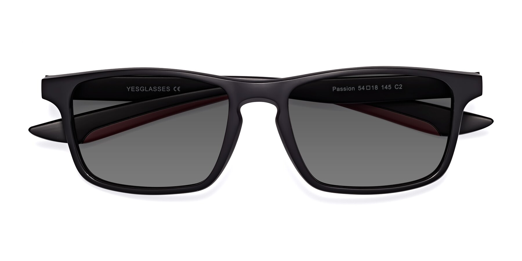 Folded Front of Passion in Matte Black-Wine with Medium Gray Tinted Lenses