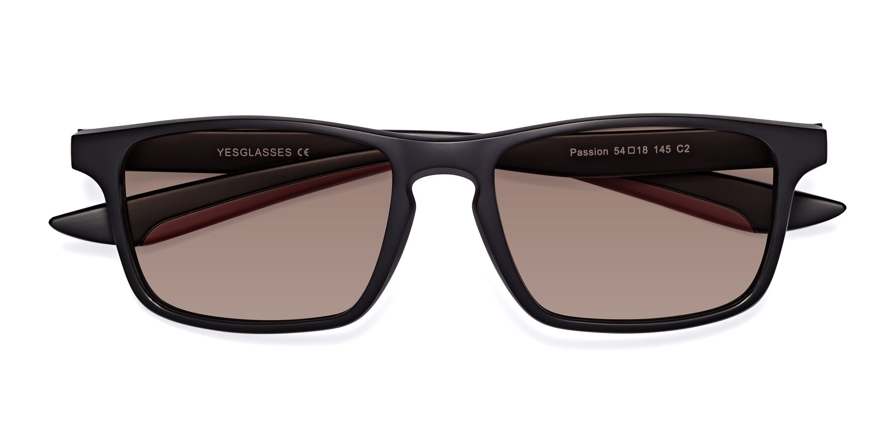 Folded Front of Passion in Matte Black-Wine with Medium Brown Tinted Lenses