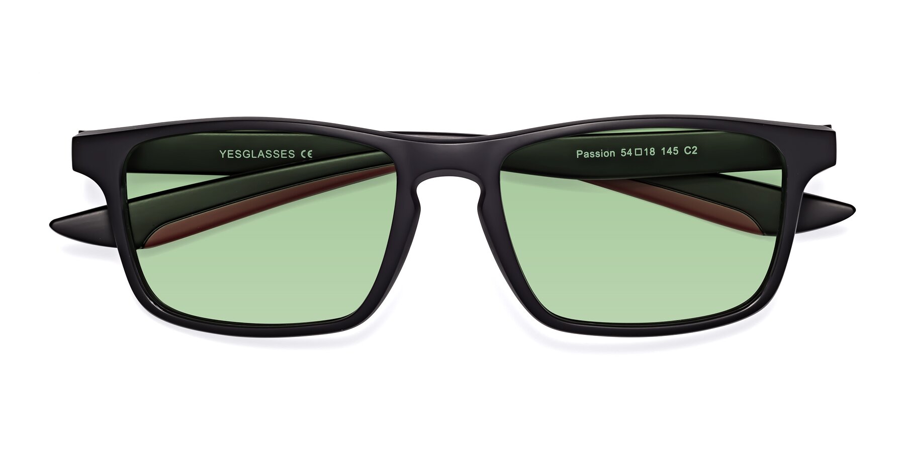 Folded Front of Passion in Matte Black-Wine with Medium Green Tinted Lenses