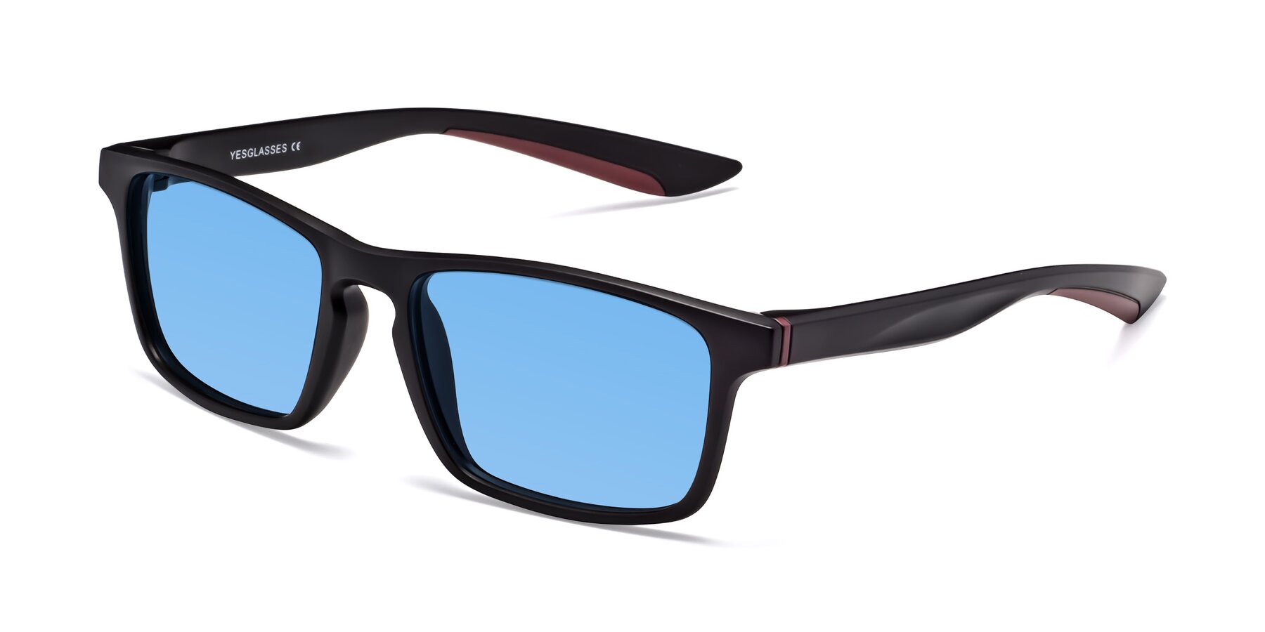 Angle of Passion in Matte Black-Wine with Medium Blue Tinted Lenses