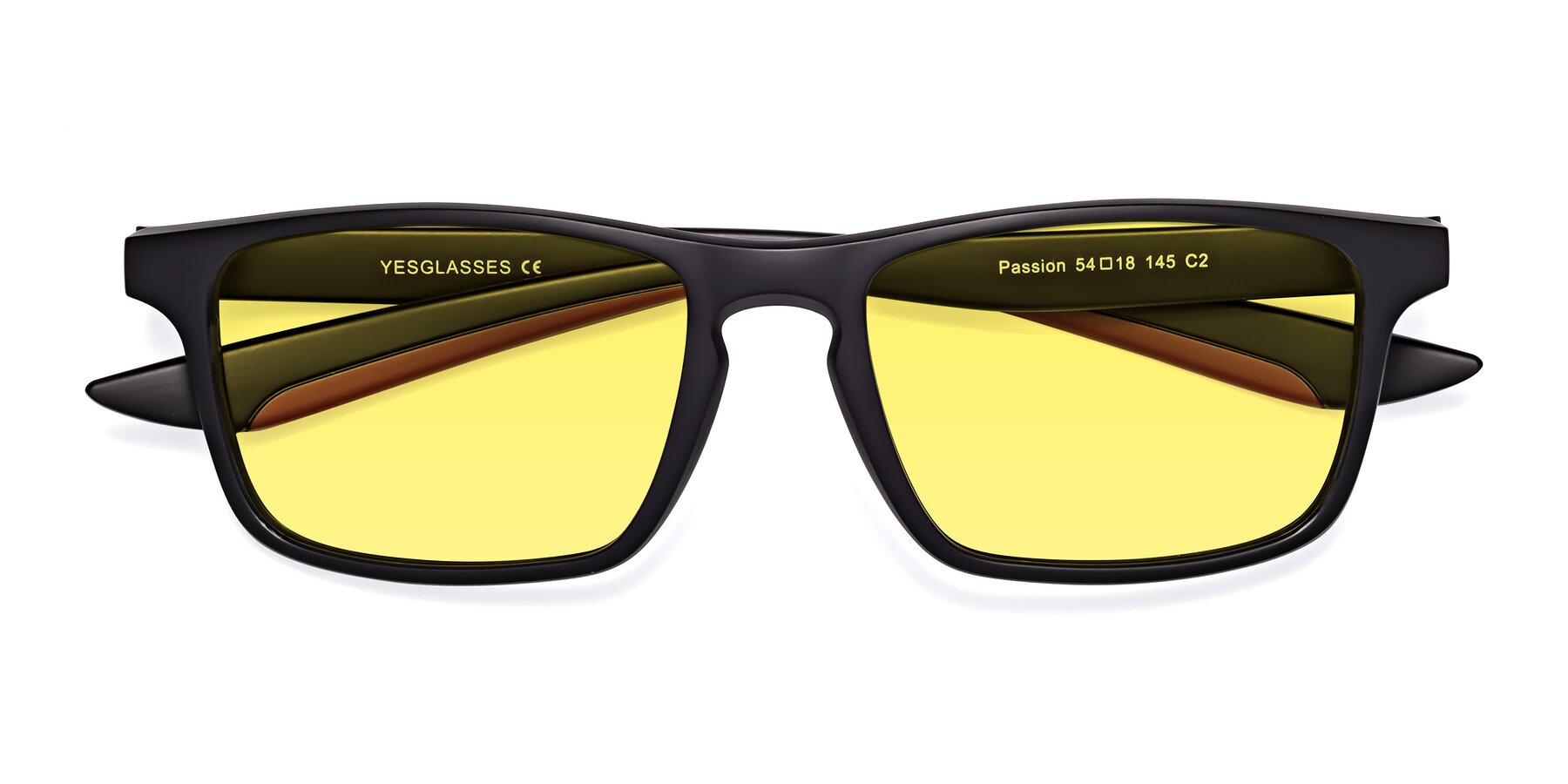 Folded Front of Passion in Matte Black-Wine with Medium Yellow Tinted Lenses