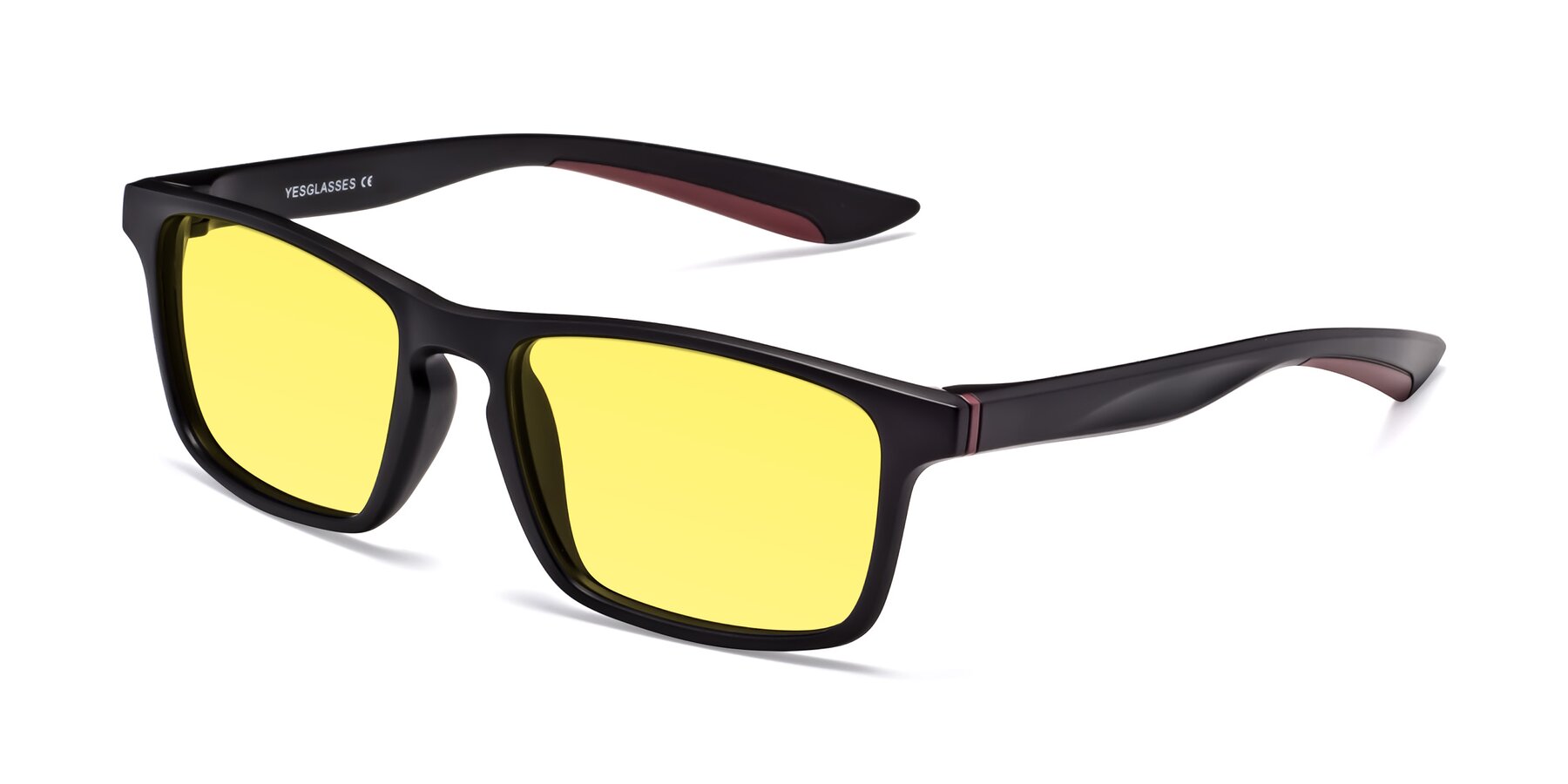 Angle of Passion in Matte Black-Wine with Medium Yellow Tinted Lenses