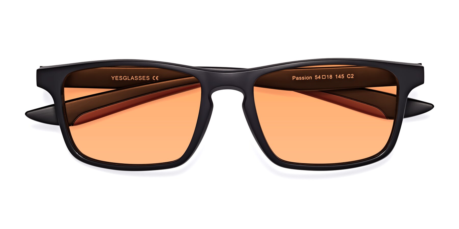 Folded Front of Passion in Matte Black-Wine with Medium Orange Tinted Lenses
