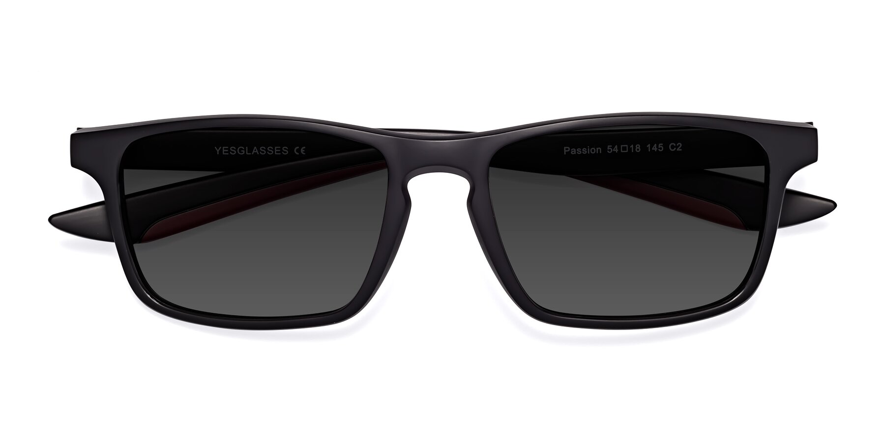 Folded Front of Passion in Matte Black-Wine with Gray Tinted Lenses