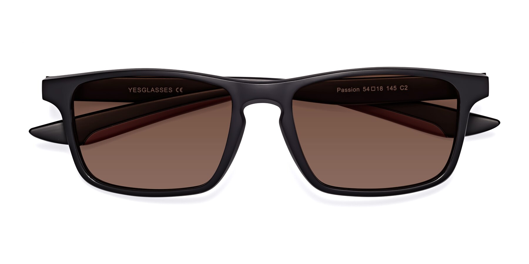 Folded Front of Passion in Matte Black-Wine with Brown Tinted Lenses