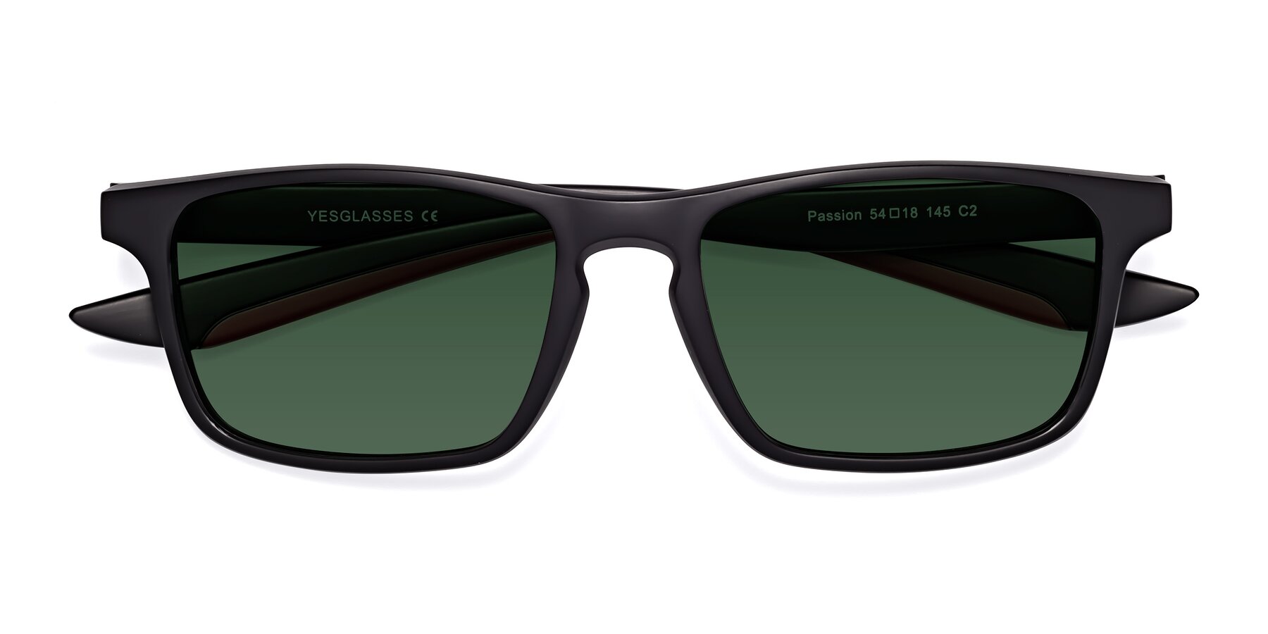 Folded Front of Passion in Matte Black-Wine with Green Tinted Lenses