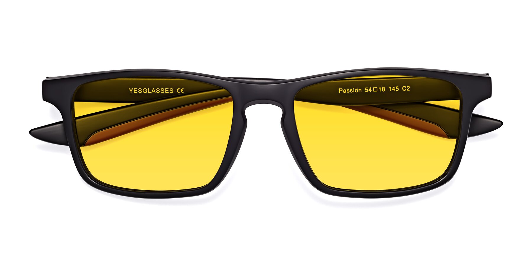 Folded Front of Passion in Matte Black-Wine with Yellow Tinted Lenses