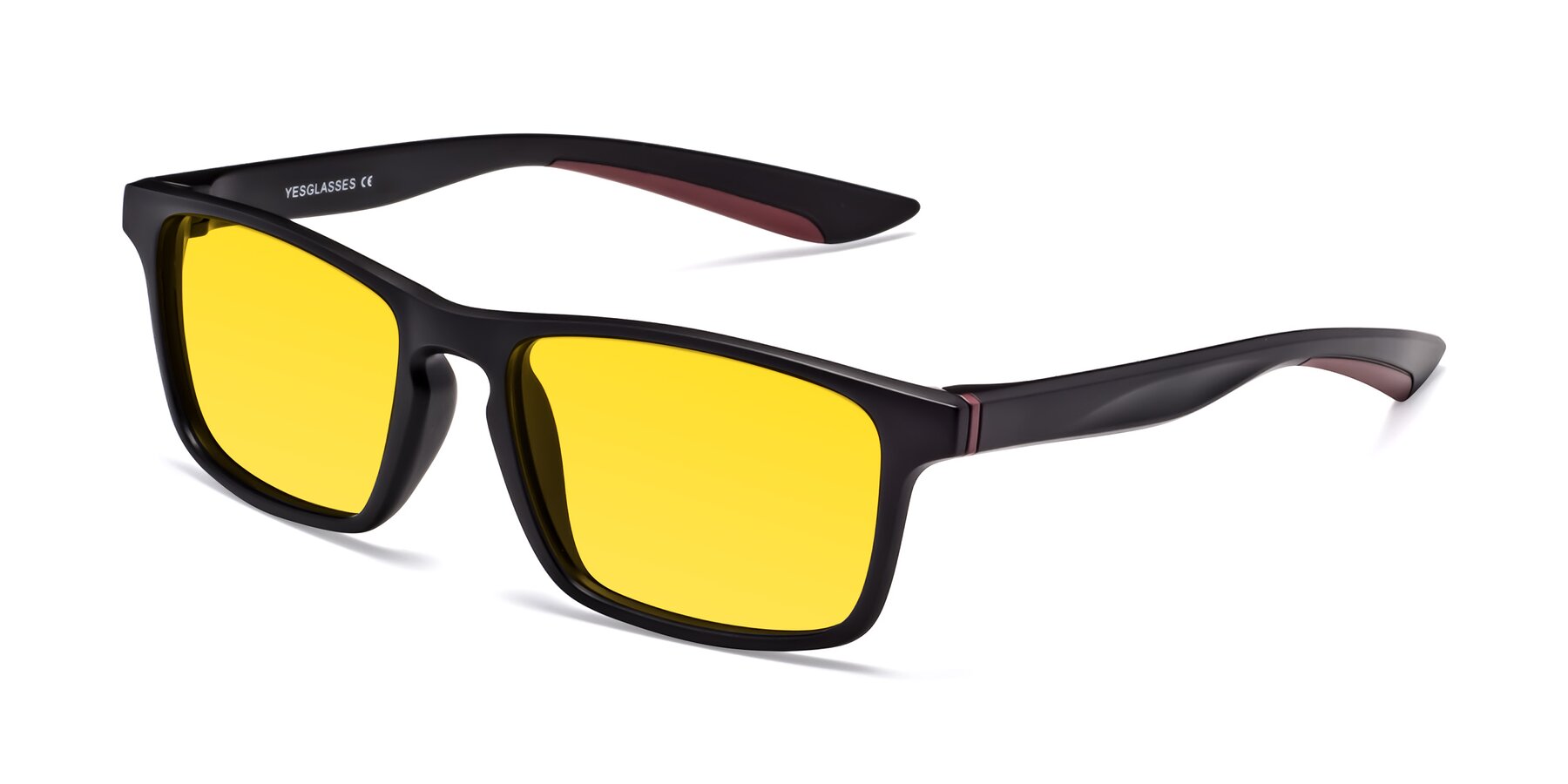Angle of Passion in Matte Black-Wine with Yellow Tinted Lenses