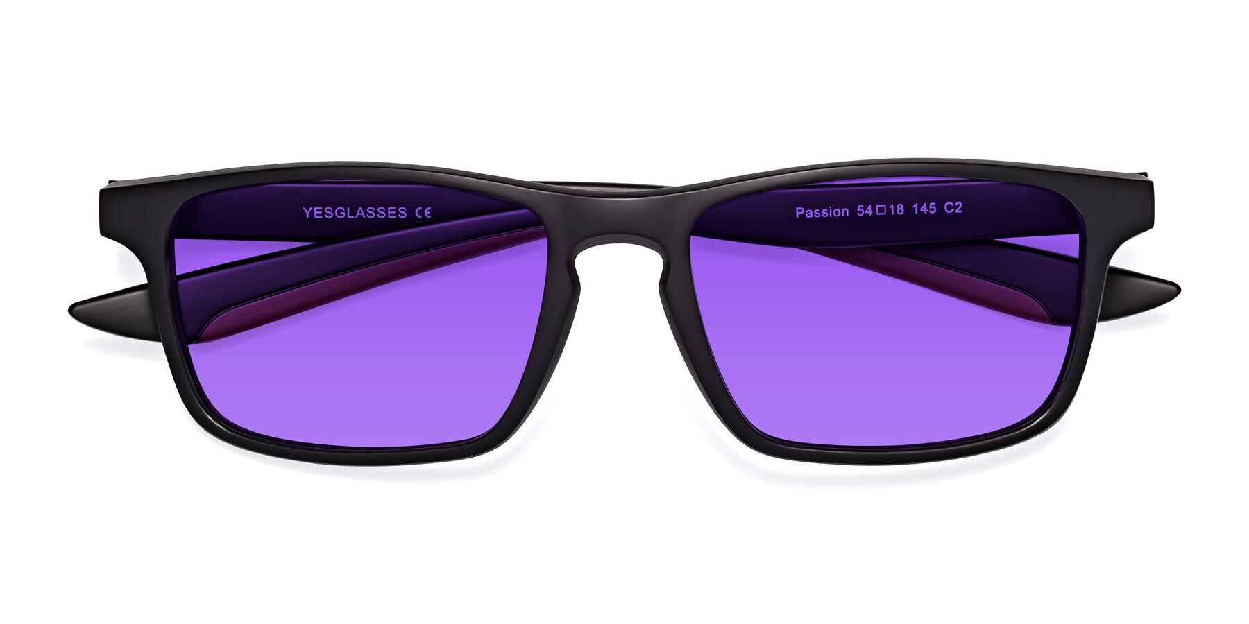 Folded Front of Passion in Matte Black-Wine with Purple Tinted Lenses