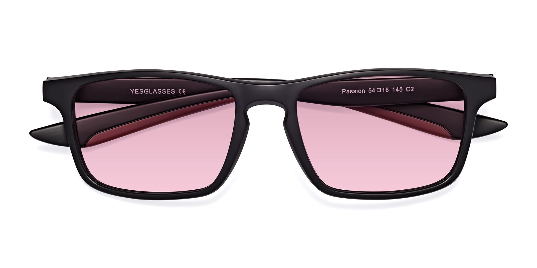 Folded Front of Passion in Matte Black-Wine with Light Wine Tinted Lenses