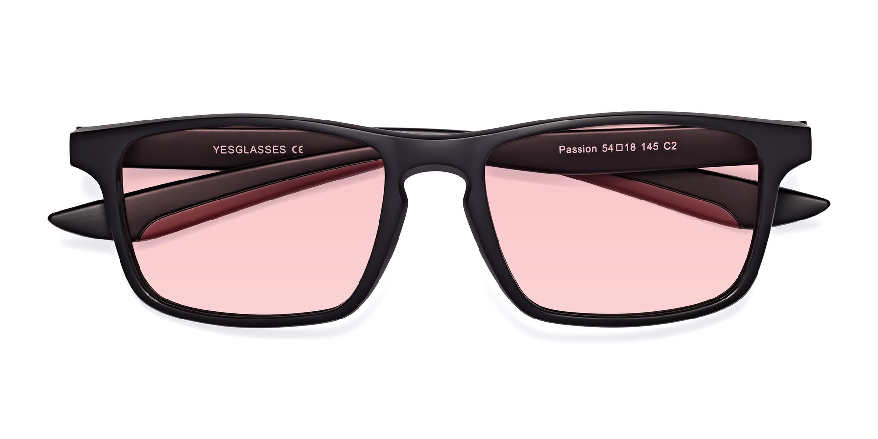 Folded Front of Passion in Matte Black-Wine with Light Garnet Tinted Lenses