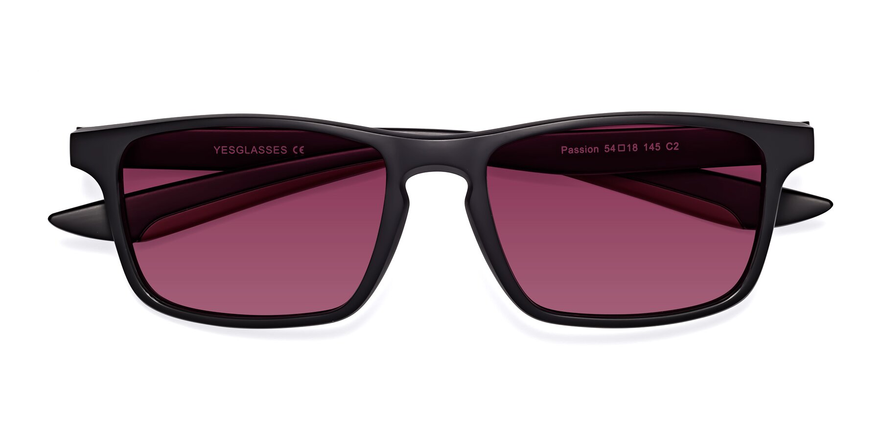 Folded Front of Passion in Matte Black-Wine with Wine Tinted Lenses