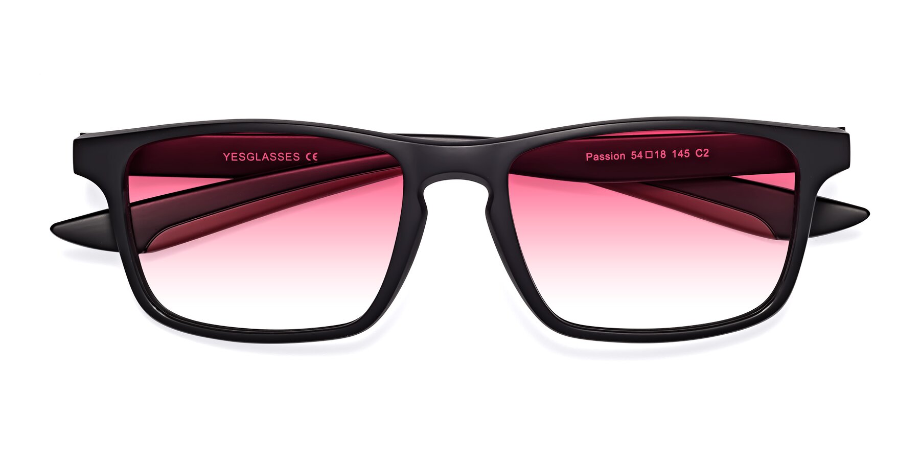 Folded Front of Passion in Matte Black-Wine with Pink Gradient Lenses