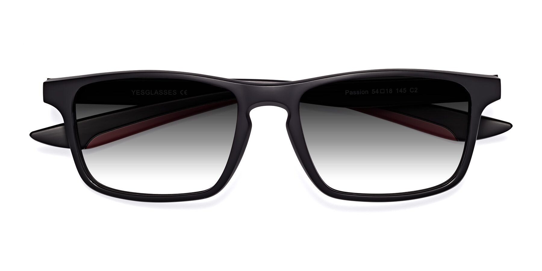 Folded Front of Passion in Matte Black-Wine with Gray Gradient Lenses