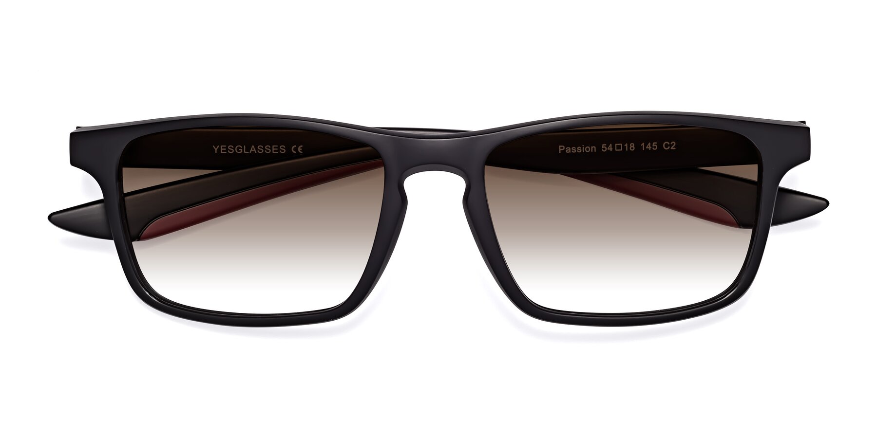 Folded Front of Passion in Matte Black-Wine with Brown Gradient Lenses
