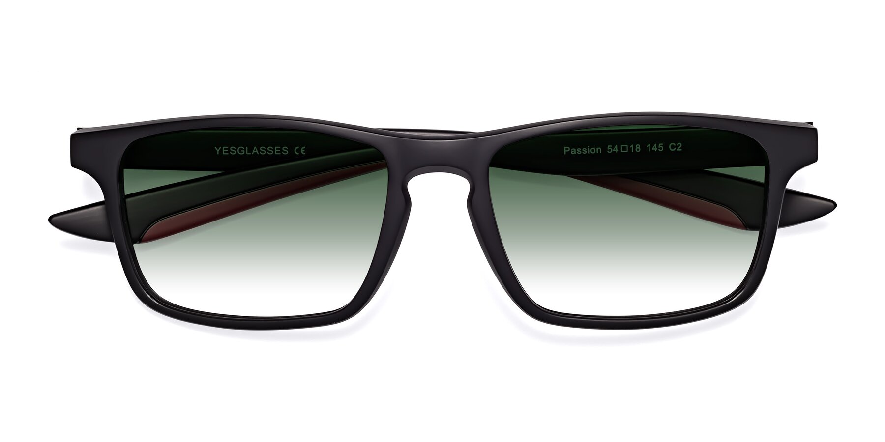 Folded Front of Passion in Matte Black-Wine with Green Gradient Lenses