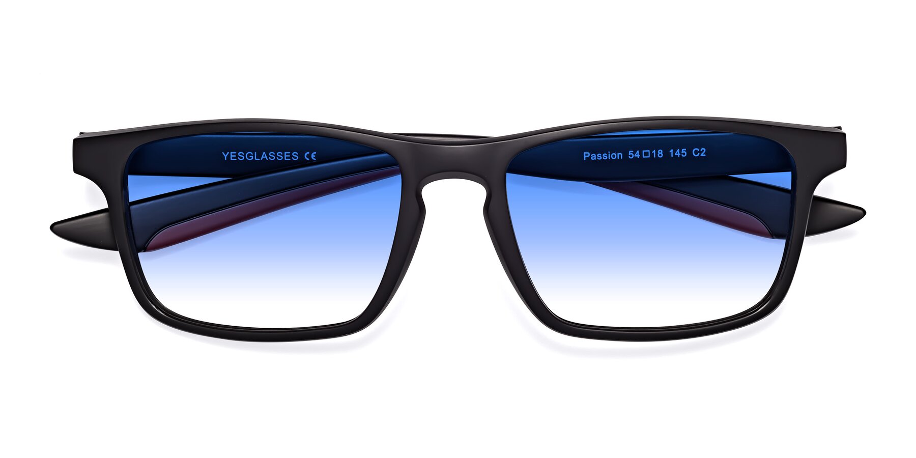 Folded Front of Passion in Matte Black-Wine with Blue Gradient Lenses