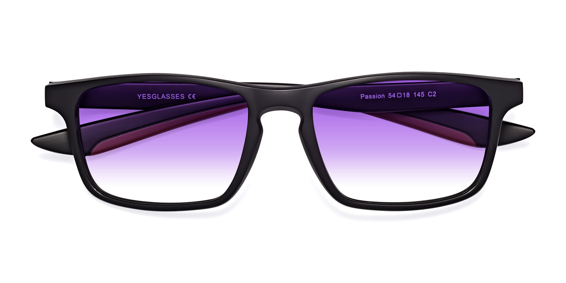 Folded Front of Passion in Matte Black-Wine with Purple Gradient Lenses
