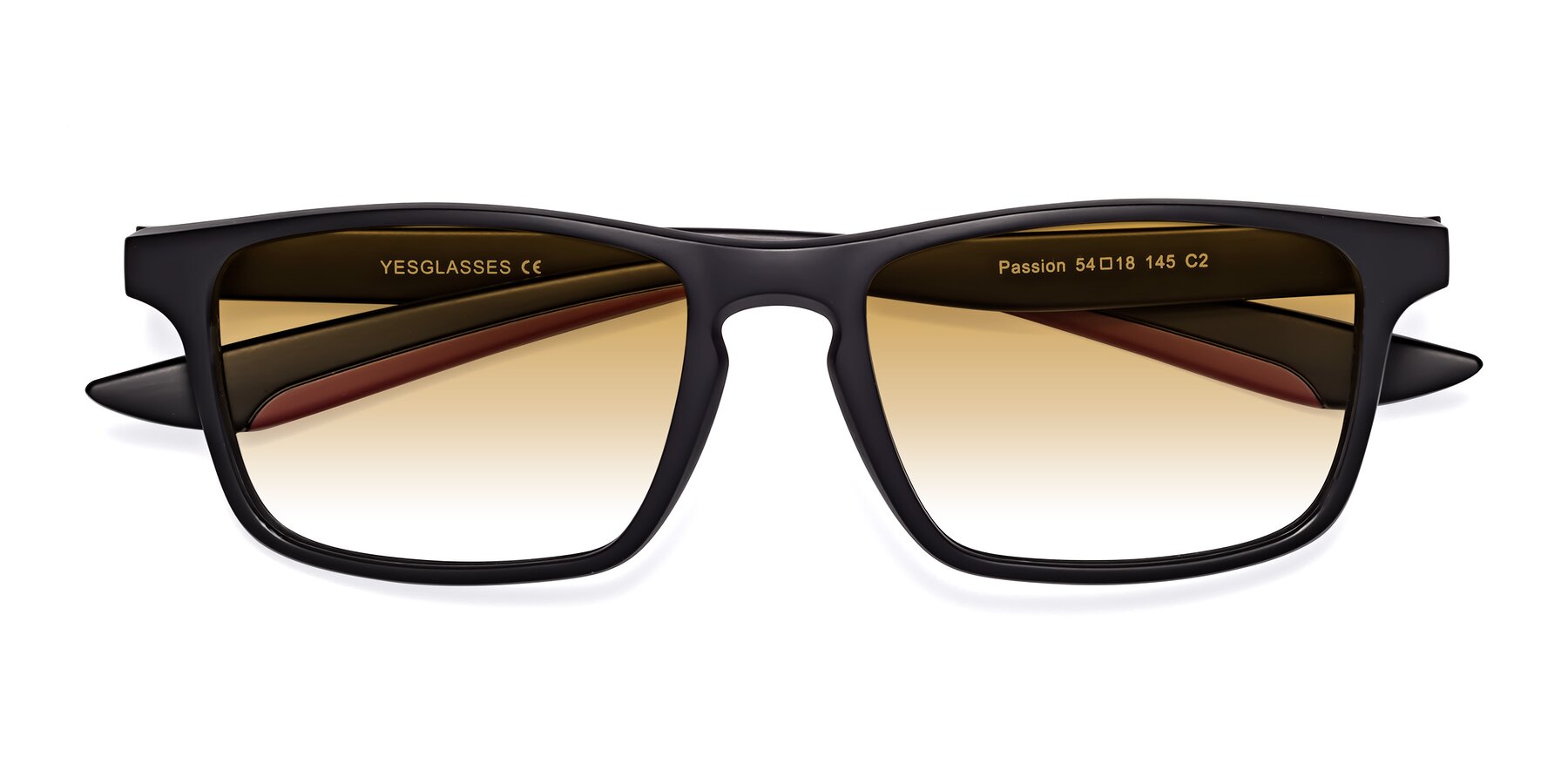 Folded Front of Passion in Matte Black-Wine with Champagne Gradient Lenses