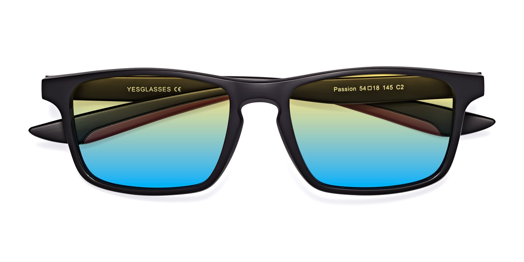 Folded Front of Passion in Matte Black-Wine with Yellow / Blue Gradient Lenses